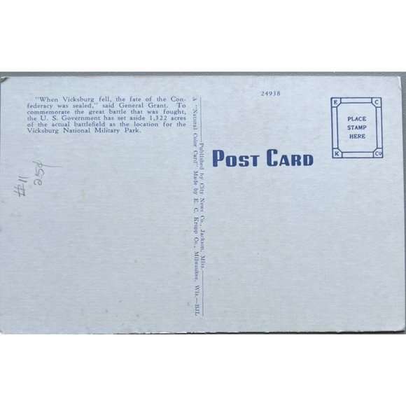 Louisiana Monument National Military Park Vicksburg MISS Postcard Souvenir - Picture 2 of 3